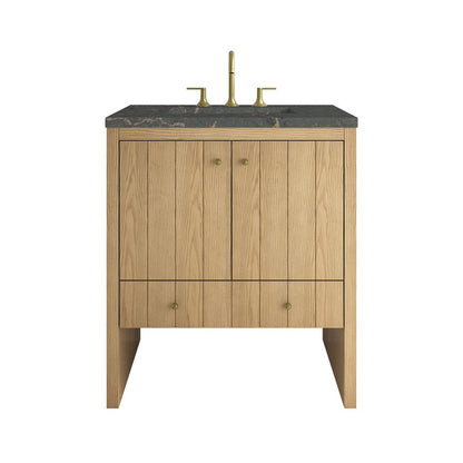 James Martin - Hudson 30" Single Vanity, Light Natural Oak w/ 3 CM Parisien Bleu Silestone Top - 435-V30-LNO-3PBL view 1