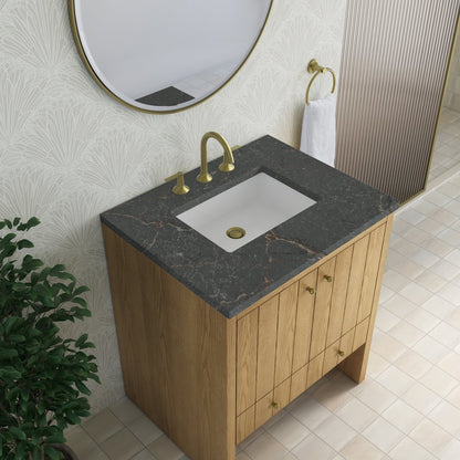 James Martin - Hudson 30" Single Vanity, Light Natural Oak w/ 3 CM Parisien Bleu Silestone Top - 435-V30-LNO-3PBL view 8