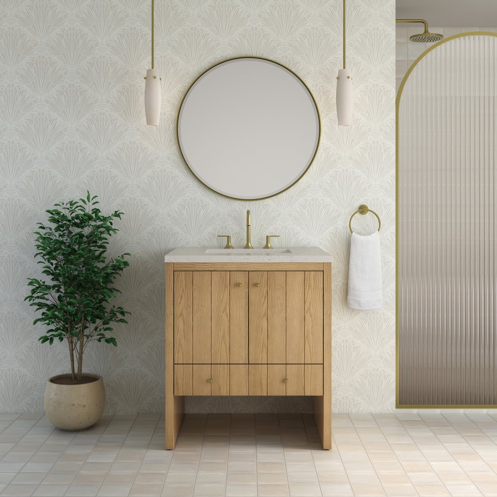 James Martin - Hudson 30" Single Vanity, Light Natural Oak w/ 3 CM Siberian Silestone Top - 435-V30-LNO-3SFR view 3