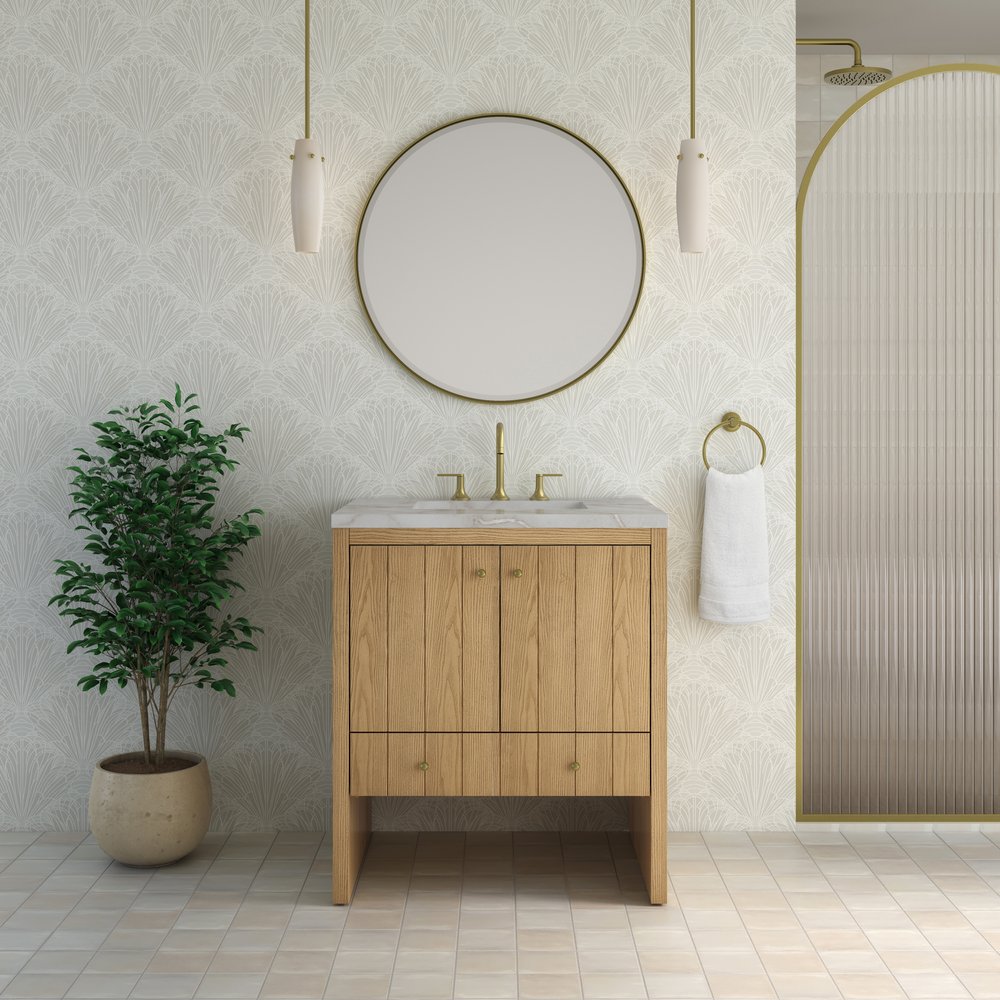 James Martin - Hudson 30" Single Vanity, Light Natural Oak w/ 3 CM Victorian Silver Silestone Top - 435-V30-LNO-3VSL view 3