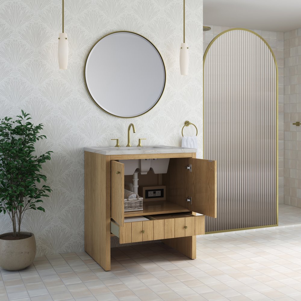 James Martin - Hudson 30" Single Vanity, Light Natural Oak w/ 3 CM Victorian Silver Silestone Top - 435-V30-LNO-3VSL view 5