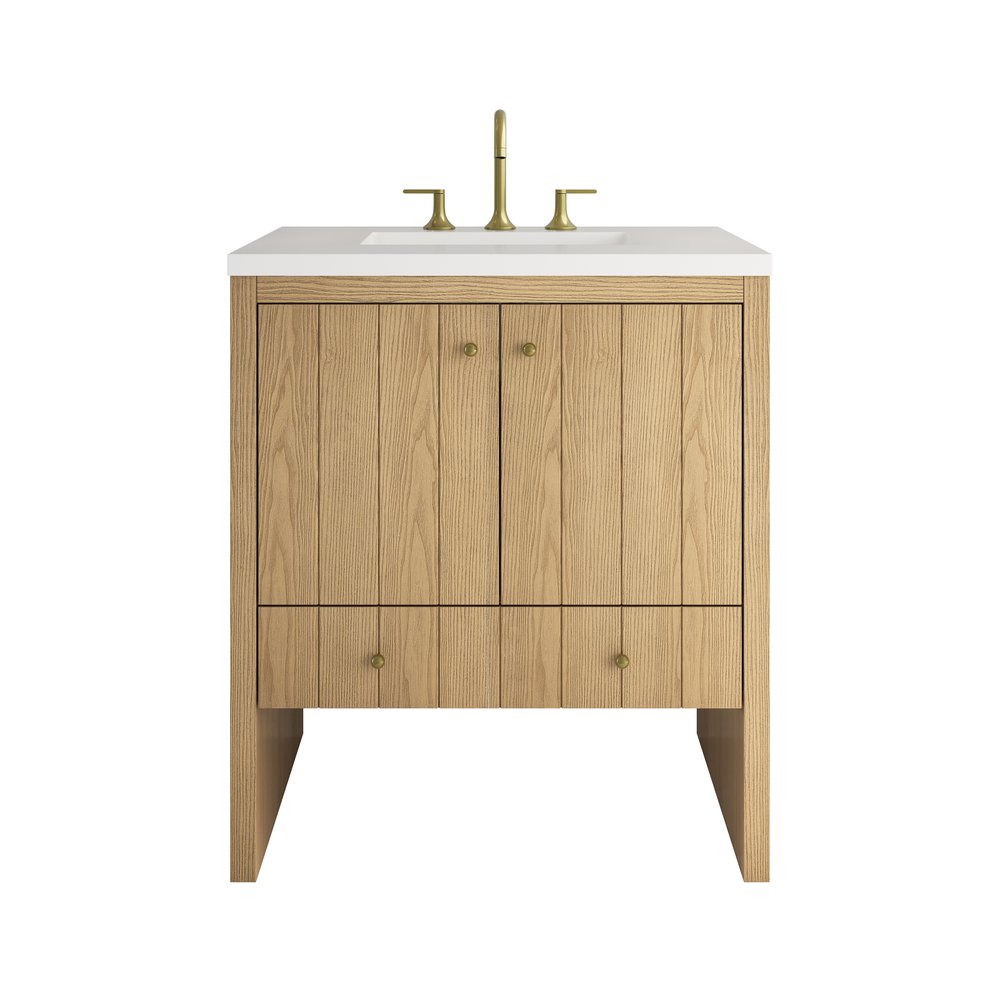 James Martin - Hudson 30" Single Vanity, Light Natural Oak w/ 3 CM White Zeus Silestone Top - 435-V30-LNO-3WZ view 1