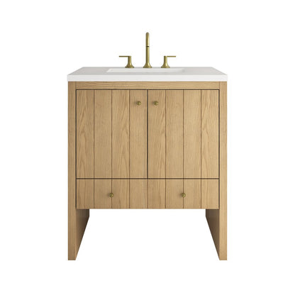 James Martin - Hudson 30" Single Vanity, Light Natural Oak w/ 3 CM White Zeus Silestone Top - 435-V30-LNO-3WZ view 1