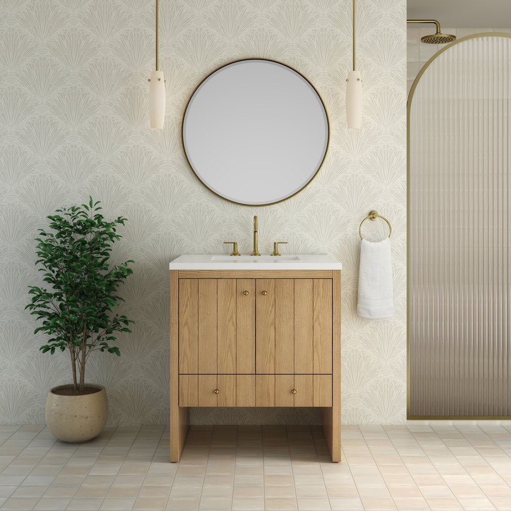 James Martin - Hudson 30" Single Vanity, Light Natural Oak w/ 3 CM White Zeus Silestone Top - 435-V30-LNO-3WZ view 4