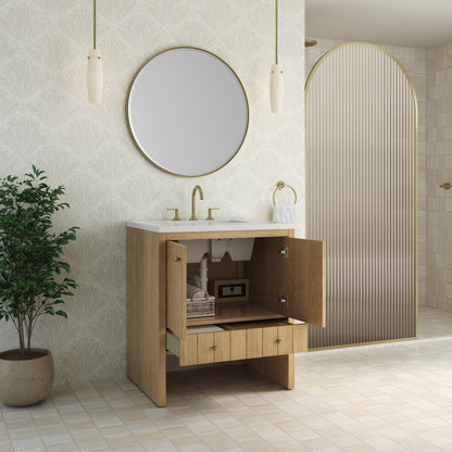 James Martin - Hudson 30" Single Vanity, Light Natural Oak w/ 3 CM White Zeus Silestone Top - 435-V30-LNO-3WZ view 8