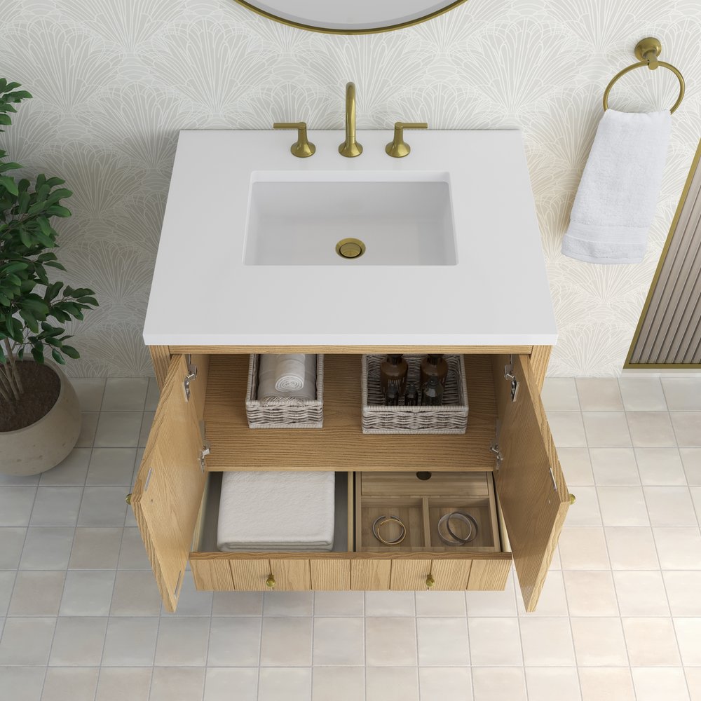 James Martin - Hudson 30" Single Vanity, Light Natural Oak w/ 3 CM White Zeus Silestone Top - 435-V30-LNO-3WZ view 9