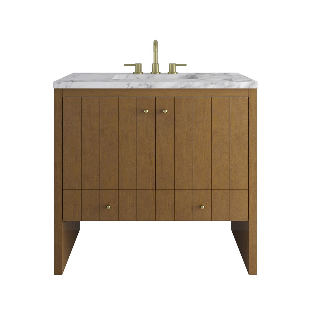 James Martin - Hudson 36" Single Vanity, Honey Oak w/ 3 CM Carrara Marble Top - 435-V36-HNO-3CAR view 1