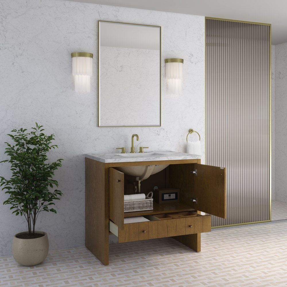 James Martin - Hudson 36" Single Vanity, Honey Oak w/ 3 CM Carrara Marble Top - 435-V36-HNO-3CAR view 5