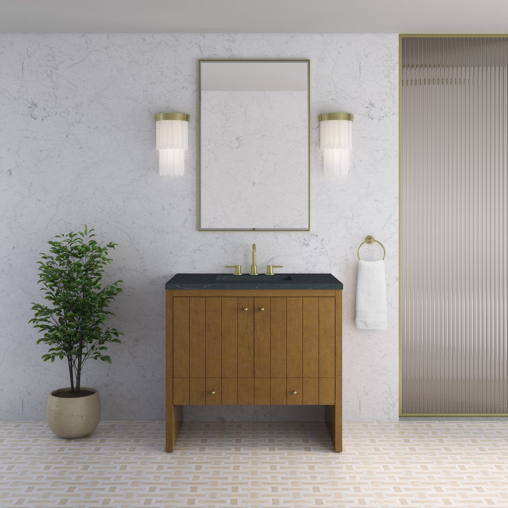 James Martin - Hudson 36" Single Vanity, Honey Oak w/ 3 CM Charcoal Soapstone Silestone Top - 435-V36-HNO-3CSP view 3