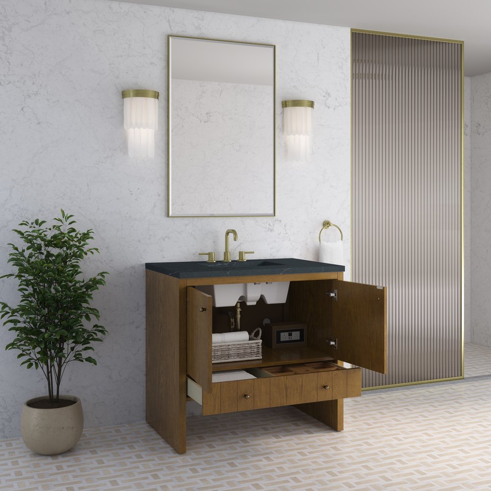 James Martin - Hudson 36" Single Vanity, Honey Oak w/ 3 CM Charcoal Soapstone Silestone Top - 435-V36-HNO-3CSP view 5