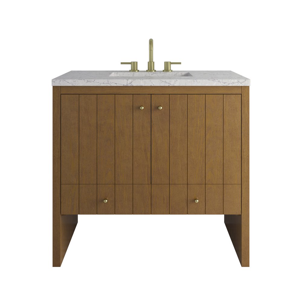 James Martin - Hudson 36" Single Vanity, Honey Oak w/ 3 CM Eternal Jasmine Pearl Silestone Top - 435-V36-HNO-3EJP view 1