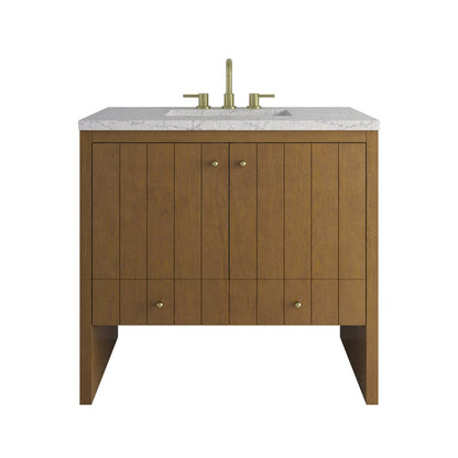 James Martin - Hudson 36" Single Vanity, Honey Oak w/ 3 CM Eternal Jasmine Pearl Silestone Top - 435-V36-HNO-3EJP view 1