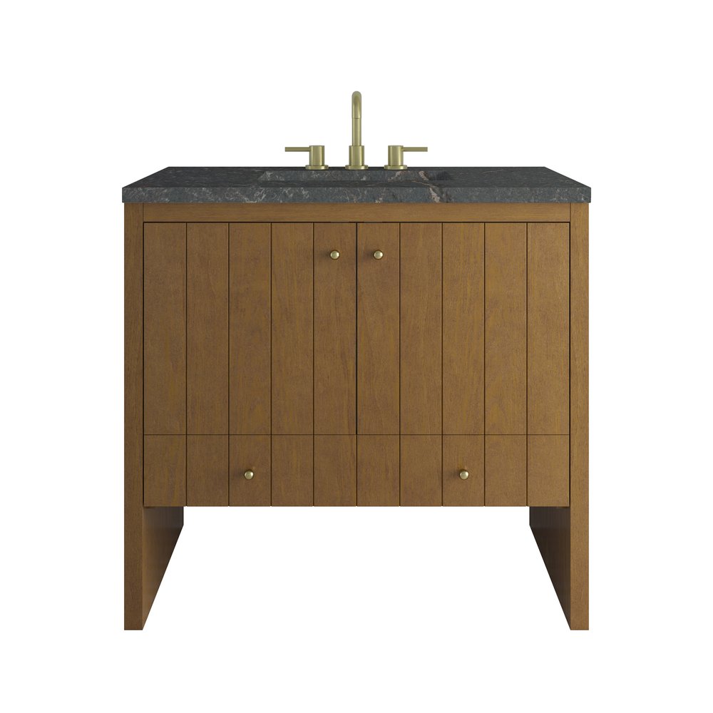James Martin - Hudson 36" Single Vanity, Honey Oak w/ 3 CM Parisien Bleu Silestone Top - 435-V36-HNO-3PBL view 1