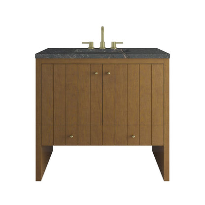 James Martin - Hudson 36" Single Vanity, Honey Oak w/ 3 CM Parisien Bleu Silestone Top - 435-V36-HNO-3PBL view 1