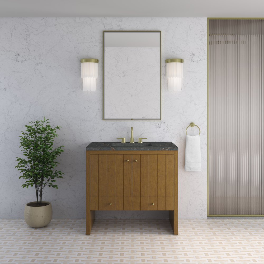James Martin - Hudson 36" Single Vanity, Honey Oak w/ 3 CM Parisien Bleu Silestone Top - 435-V36-HNO-3PBL view 3