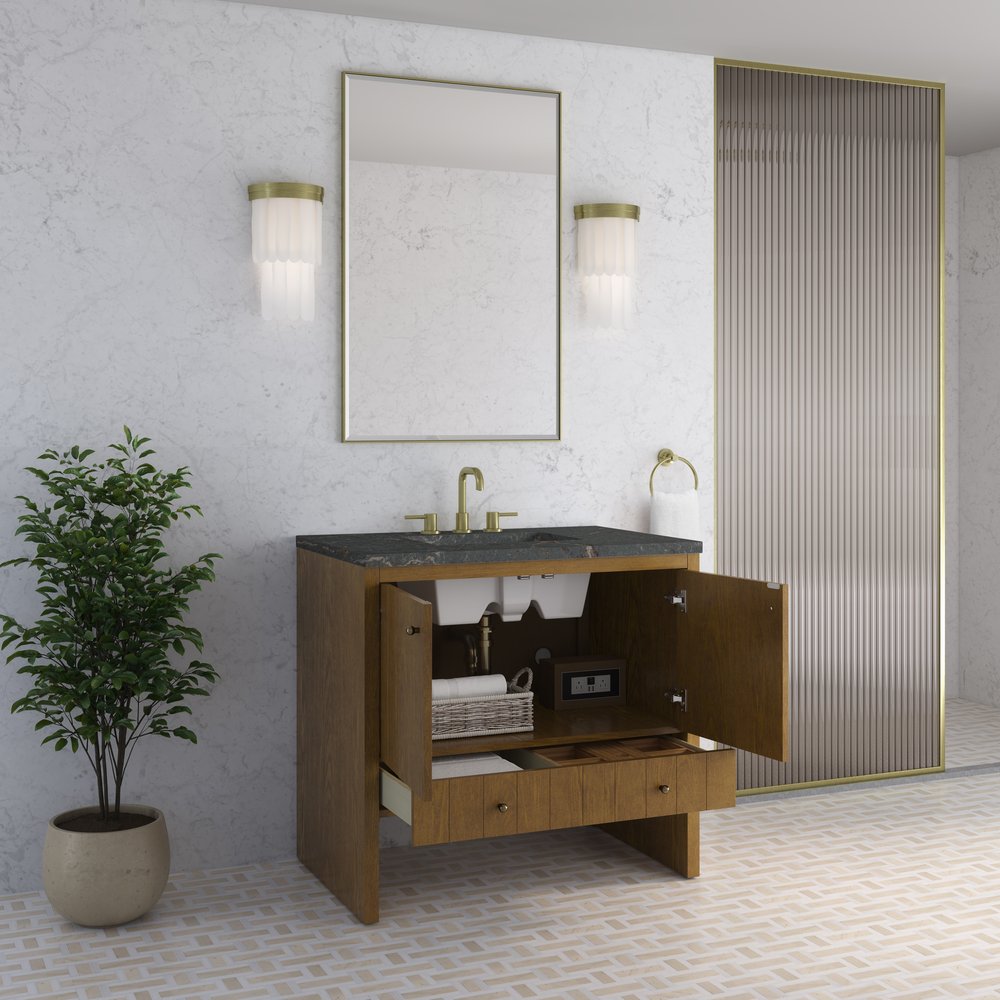 James Martin - Hudson 36" Single Vanity, Honey Oak w/ 3 CM Parisien Bleu Silestone Top - 435-V36-HNO-3PBL view 5
