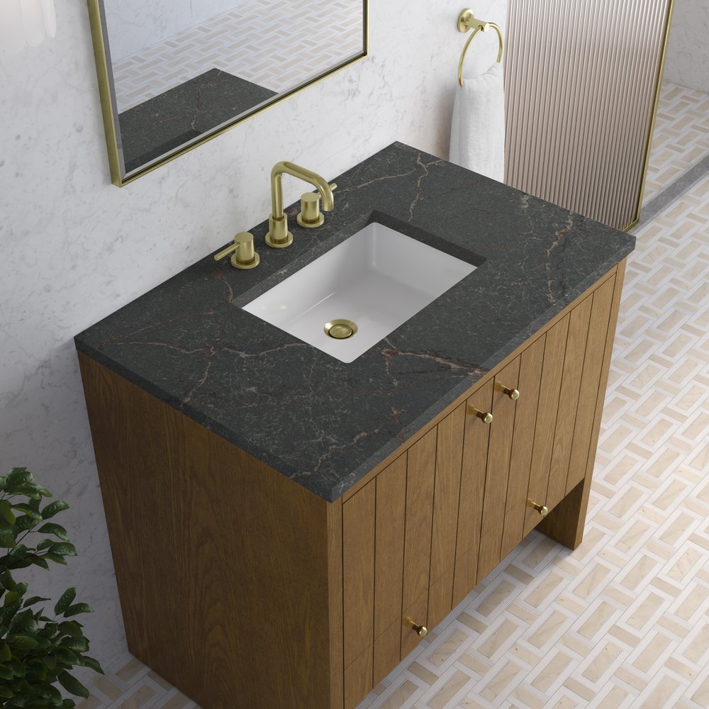 James Martin - Hudson 36" Single Vanity, Honey Oak w/ 3 CM Parisien Bleu Silestone Top - 435-V36-HNO-3PBL view 8