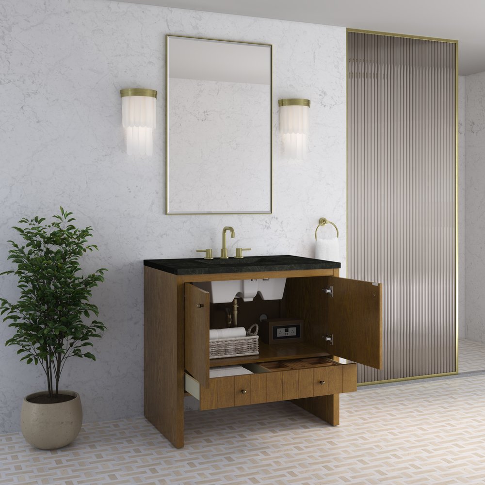 James Martin - Hudson 36" Single Vanity, Honey Oak w/ 3 CM Phantome Eclos Top - 435-V36-HNO-3PHT view 5