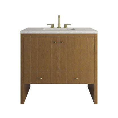 James Martin - Hudson 36" Single Vanity, Honey Oak w/ 3 CM Siberian Silestone Top - 435-V36-HNO-3SFR view 1
