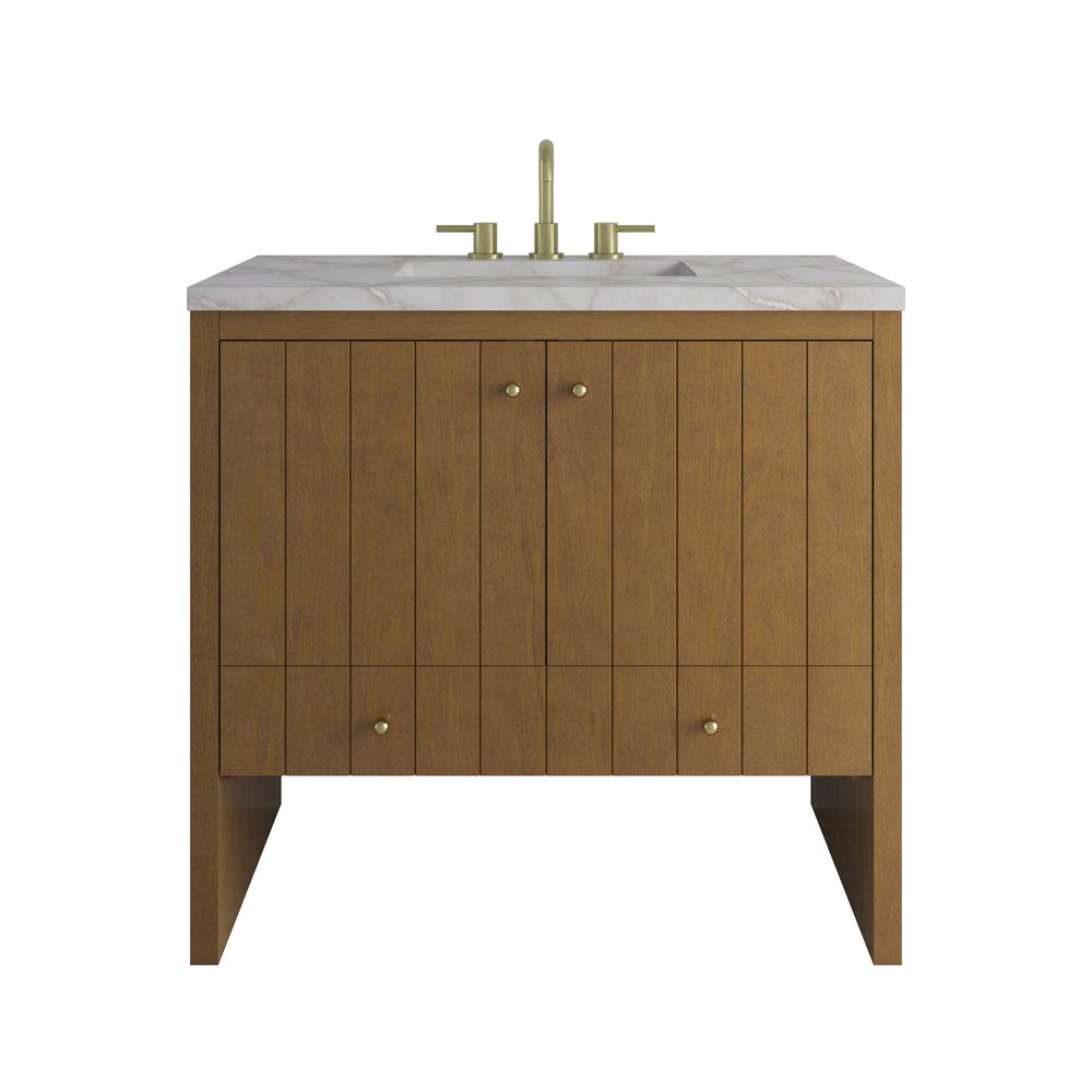 James Martin - Hudson 36" Single Vanity, Honey Oak w/ 3 CM Victorian Silver Silestone Top - 435-V36-HNO-3VSL view 1