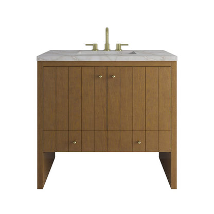 James Martin - Hudson 36" Single Vanity, Honey Oak w/ 3 CM Victorian Silver Silestone Top - 435-V36-HNO-3VSL view 1