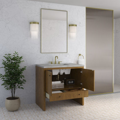 James Martin - Hudson 36" Single Vanity, Honey Oak w/ 3 CM Victorian Silver Silestone Top - 435-V36-HNO-3VSL view 5
