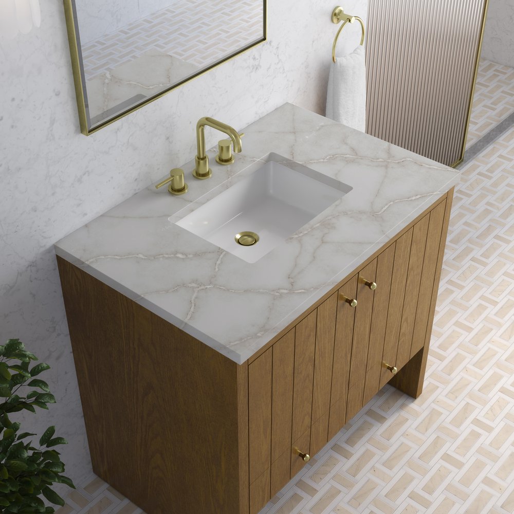 James Martin - Hudson 36" Single Vanity, Honey Oak w/ 3 CM Victorian Silver Silestone Top - 435-V36-HNO-3VSL view 8