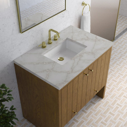 James Martin - Hudson 36" Single Vanity, Honey Oak w/ 3 CM Victorian Silver Silestone Top - 435-V36-HNO-3VSL view 8