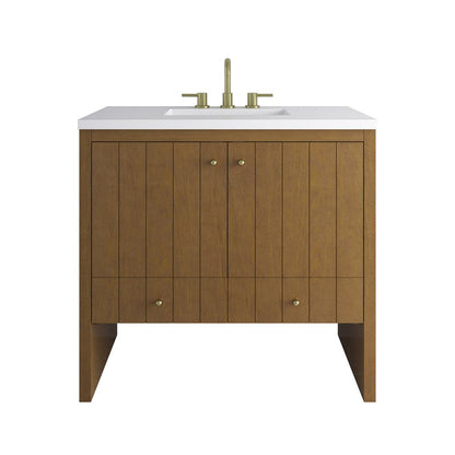 James Martin - Hudson 36" Single Vanity, Honey Oak w/ 3 CM White Zeus Silestone Top - 435-V36-HNO-3WZ view 1