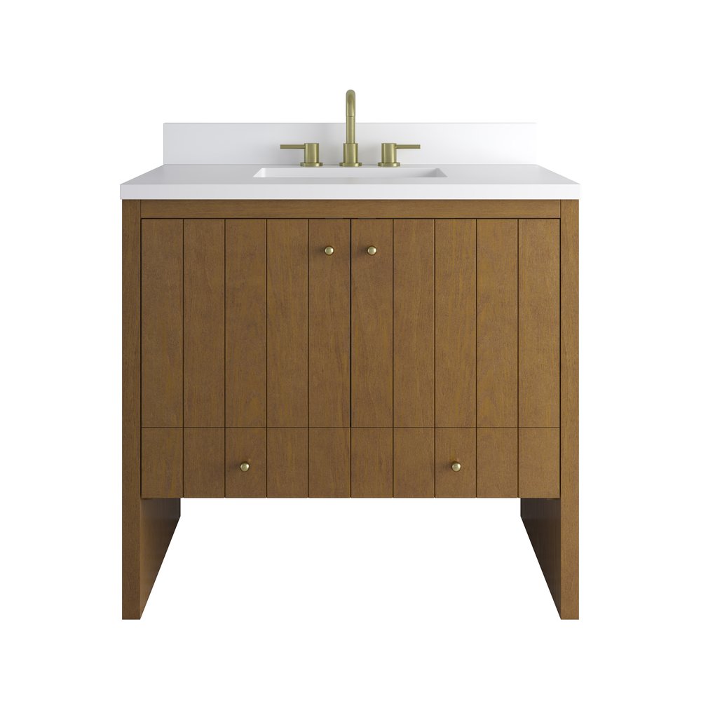 James Martin - Hudson 36" Single Vanity, Honey Oak w/ 3 CM White Zeus Silestone Top - 435-V36-HNO-3WZ view 2