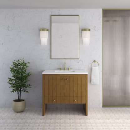 James Martin - Hudson 36" Single Vanity, Honey Oak w/ 3 CM White Zeus Silestone Top - 435-V36-HNO-3WZ view 4