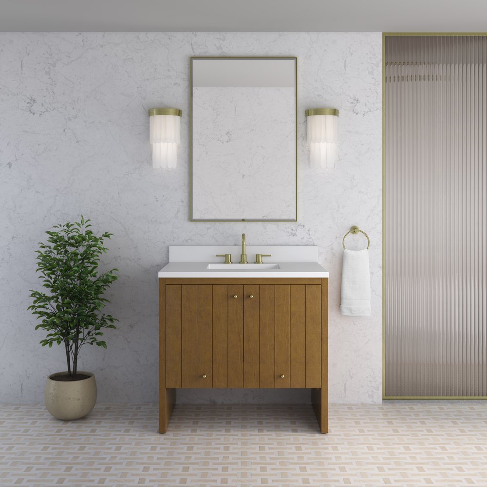 James Martin - Hudson 36" Single Vanity, Honey Oak w/ 3 CM White Zeus Silestone Top - 435-V36-HNO-3WZ view 5
