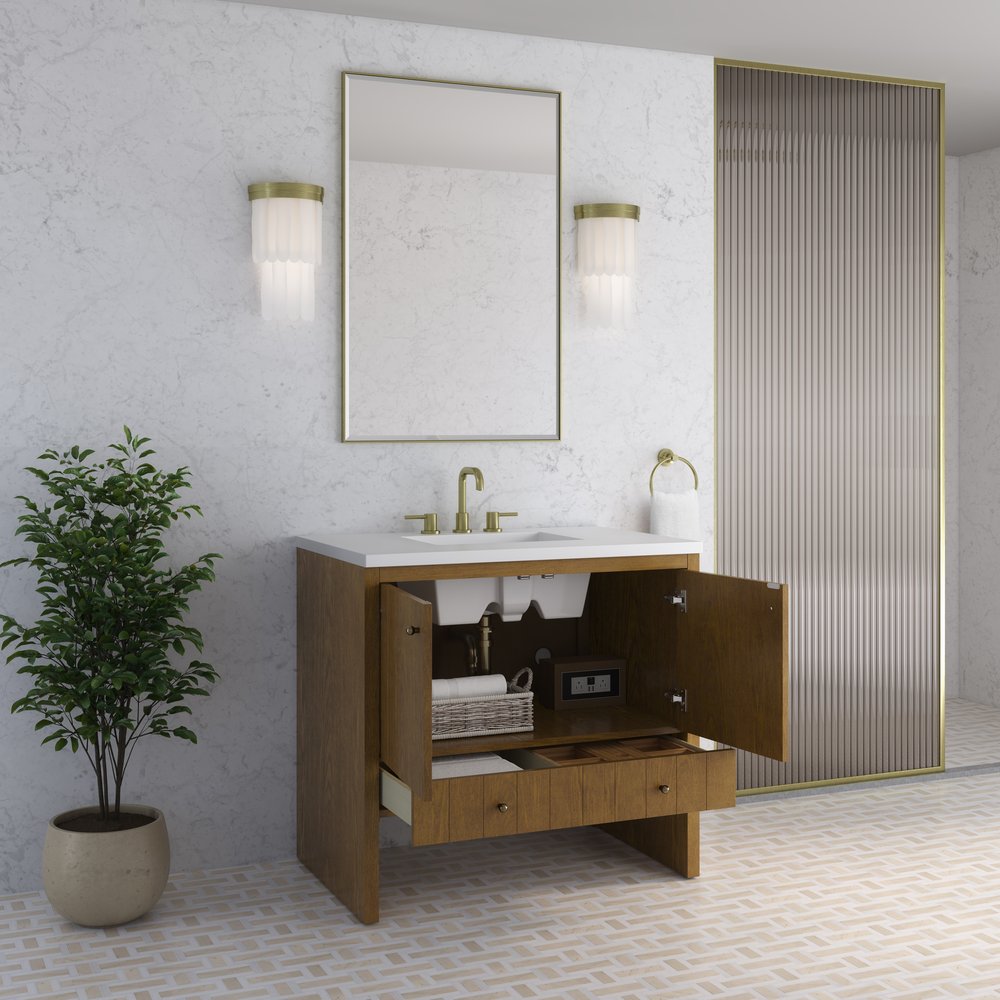 James Martin - Hudson 36" Single Vanity, Honey Oak w/ 3 CM White Zeus Silestone Top - 435-V36-HNO-3WZ view 8