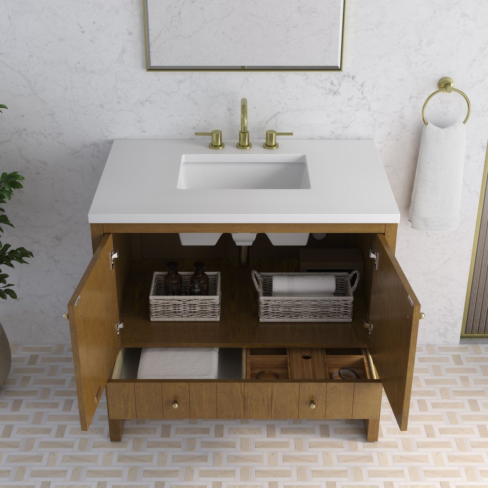 James Martin - Hudson 36" Single Vanity, Honey Oak w/ 3 CM White Zeus Silestone Top - 435-V36-HNO-3WZ view 9