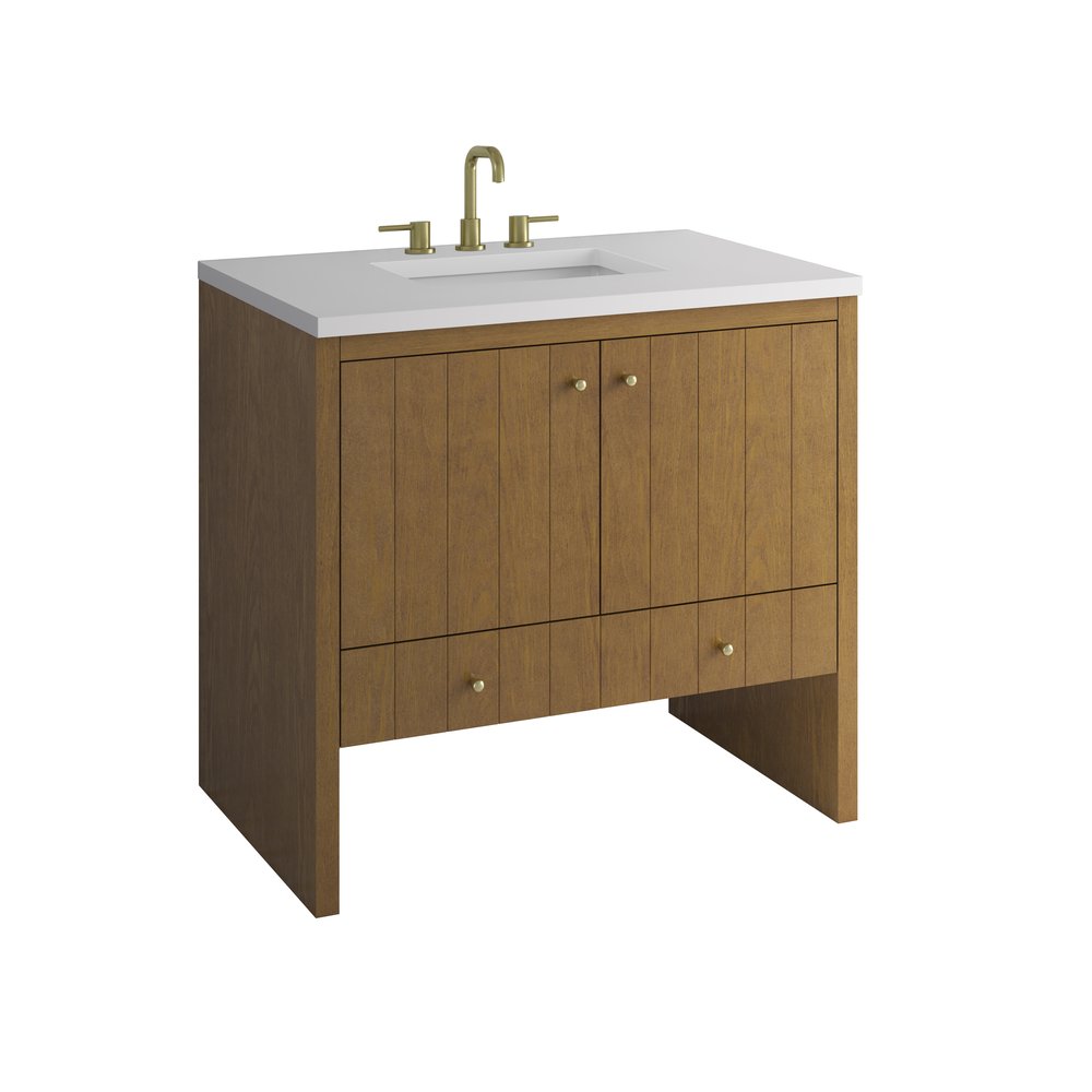 James Martin - Hudson 36" Single Vanity, Honey Oak w/ 3 CM White Zeus Silestone Top - 435-V36-HNO-3WZ view 16