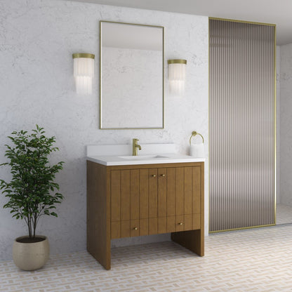 James Martin - Hudson 36" Single Vanity, Honey Oak w/ Single Hole 3 CM White Zeus Silestone Top and Matching Backsplash - 435-V36-HNO-1WZ view 5