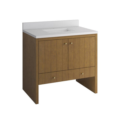 James Martin - Hudson 36" Single Vanity, Honey Oak w/ Single Hole 3 CM White Zeus Silestone Top and Matching Backsplash - 435-V36-HNO-1WZ view 10