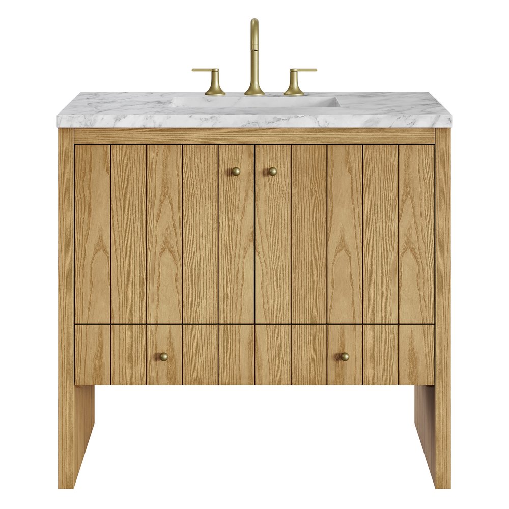 James Martin - Hudson 36" Single Vanity, Light Natural Oak w/ 3 CM Carrara Marble Top - 435-V36-LNO-3CAR view 1