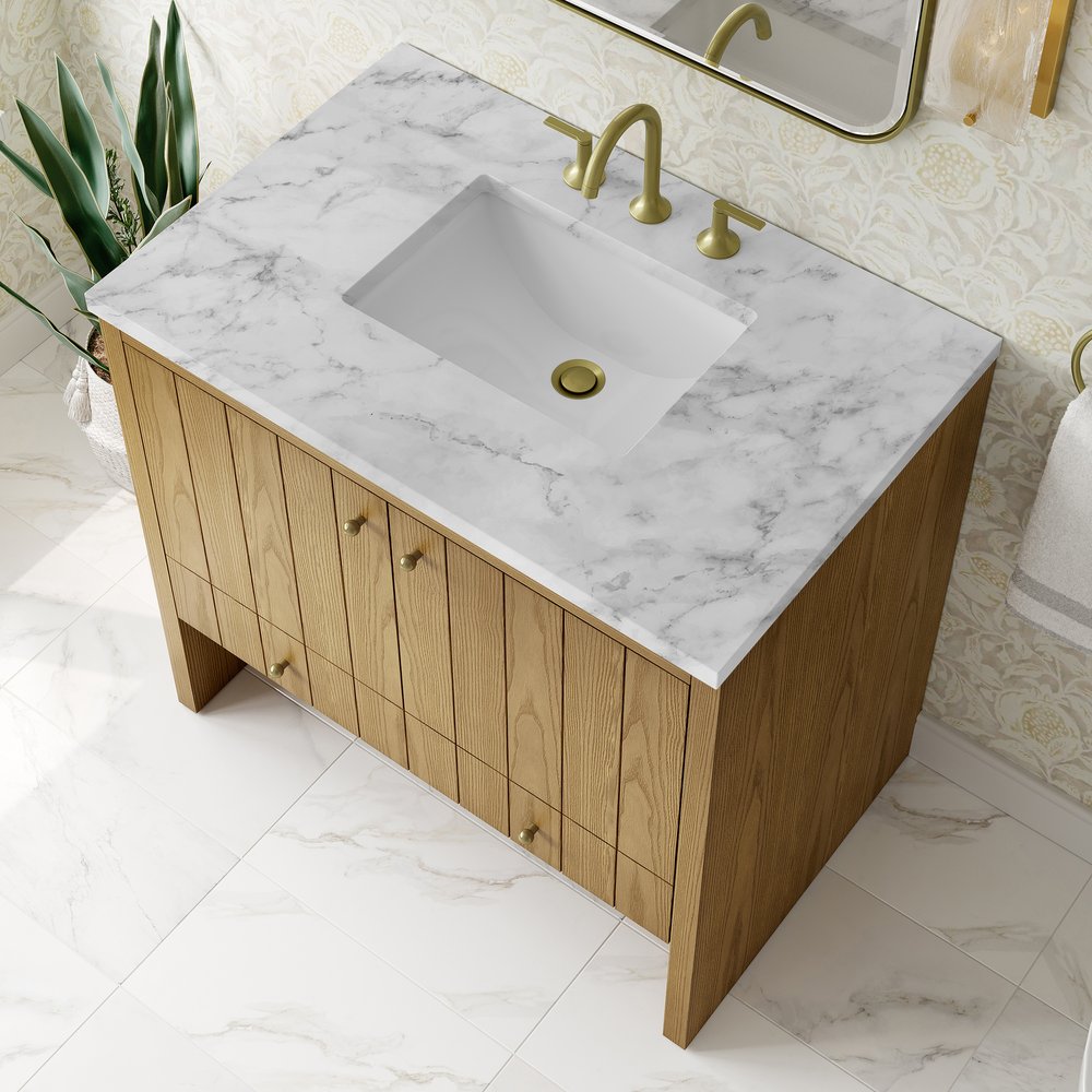 James Martin - Hudson 36" Single Vanity, Light Natural Oak w/ 3 CM Carrara Marble Top - 435-V36-LNO-3CAR view 8