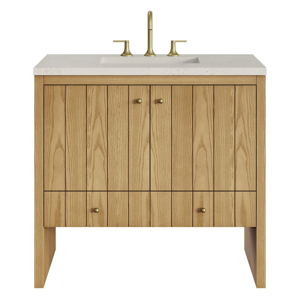 James Martin - Hudson 36" Single Vanity, Light Natural Oak, w/ 3 CM Siberian Silestone Top - 435-V36-LNO-3SFR view 1