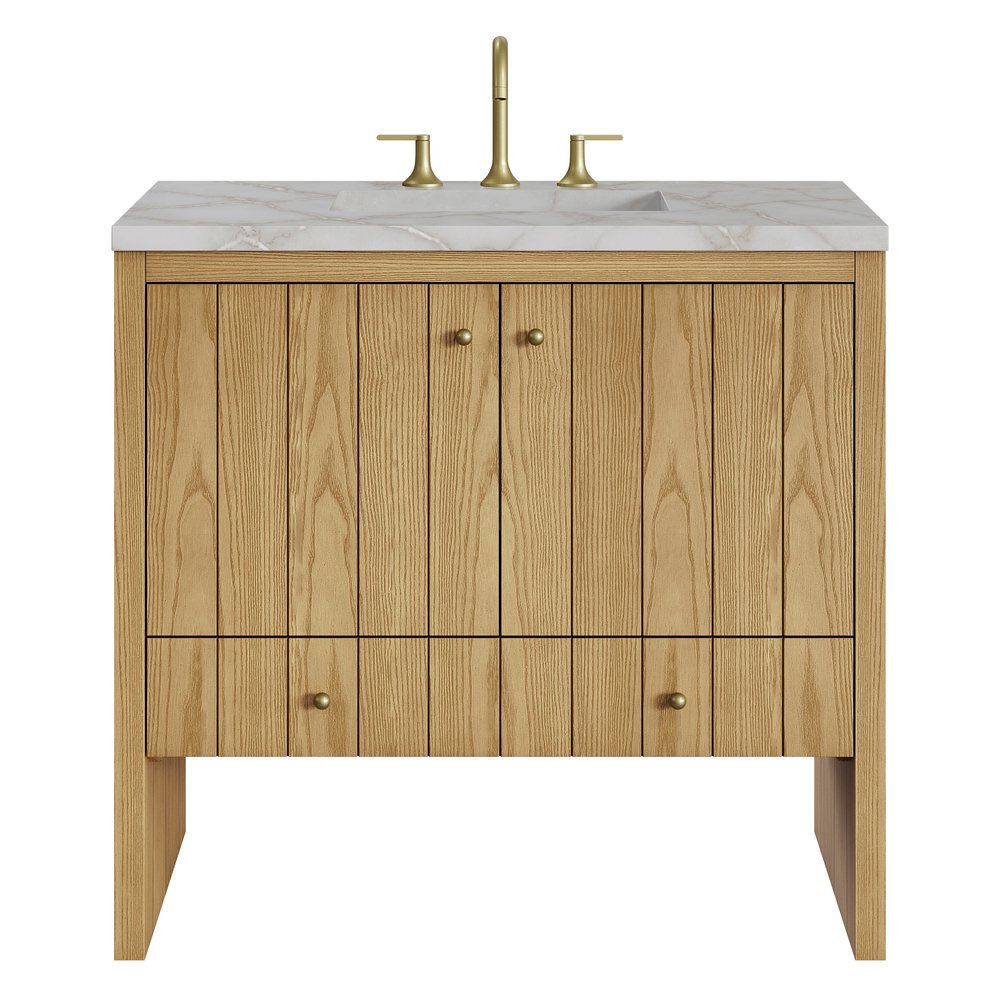 James Martin - Hudson 36" Single Vanity, Light Natural Oak w/ 3 CM Victorian Silver Top - 435-V36-LNO-3VSL view 1