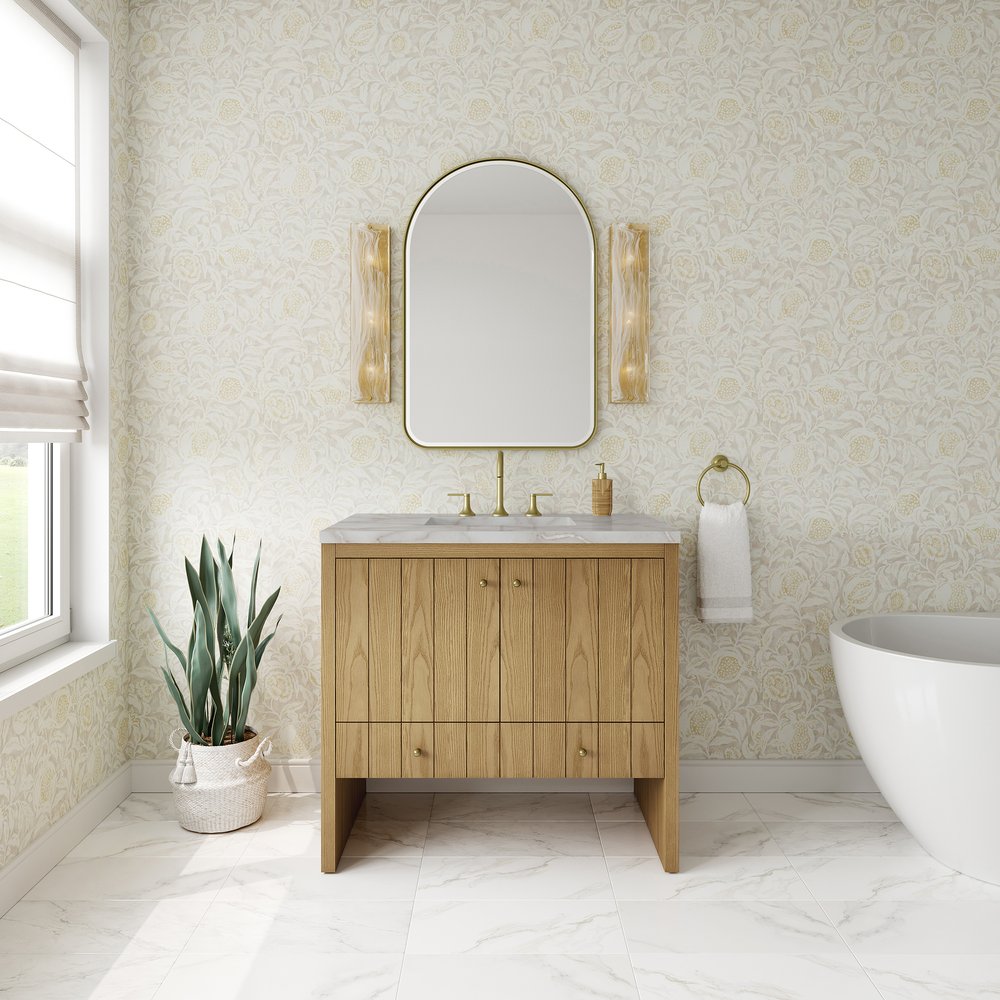 James Martin - Hudson 36" Single Vanity, Light Natural Oak w/ 3 CM Victorian Silver Top - 435-V36-LNO-3VSL view 3