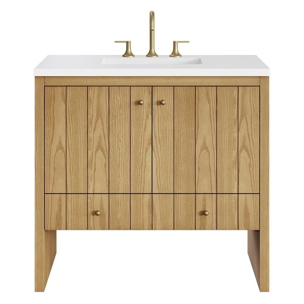 James Martin - Hudson 36" Single Vanity, Light Natural Oak w/ 3 CM White Zeus Top - 435-V36-LNO-3WZ view 1