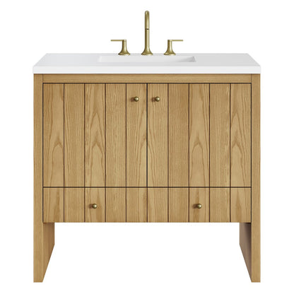 James Martin - Hudson 36" Single Vanity, Light Natural Oak w/ 3 CM White Zeus Top - 435-V36-LNO-3WZ view 1