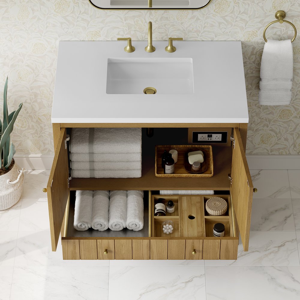 James Martin - Hudson 36" Single Vanity, Light Natural Oak w/ 3 CM White Zeus Top - 435-V36-LNO-3WZ view 6