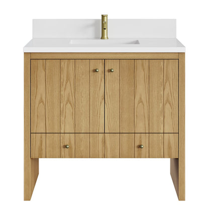 James Martin - Hudson 36" Single Vanity, Light Natural Oak w/ Single Hole 3 CM White Zeus Top & Backsplash - 435-V36-LNO-1WZ view 1