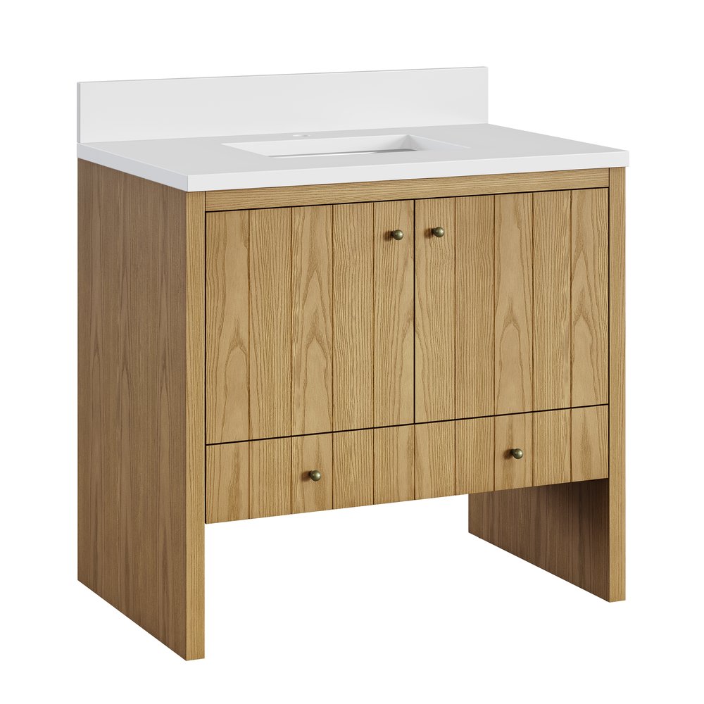 James Martin - Hudson 36" Single Vanity, Light Natural Oak w/ Single Hole 3 CM White Zeus Top & Backsplash - 435-V36-LNO-1WZ view 9
