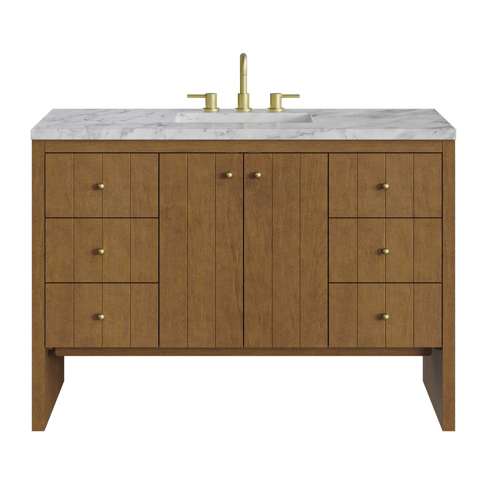 James Martin - Hudson 48" Single Vanity, Honey Oak w/ 3 CM Carrara Marble Top - 435-V48-HNO-3CAR view 1