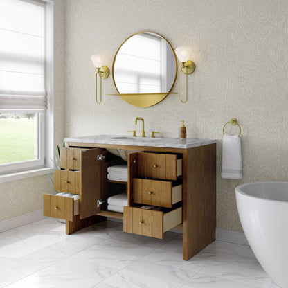 James Martin - Hudson 48" Single Vanity, Honey Oak w/ 3 CM Carrara Marble Top - 435-V48-HNO-3CAR view 5