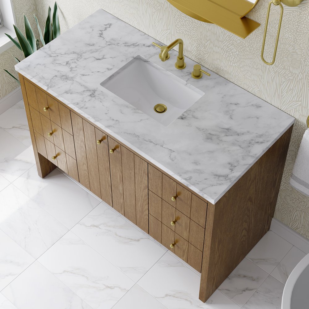 James Martin - Hudson 48" Single Vanity, Honey Oak w/ 3 CM Carrara Marble Top - 435-V48-HNO-3CAR view 8